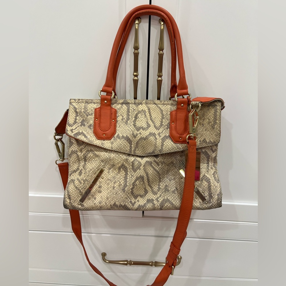 Vince Camuto Snakeskin Bag with Orange Leather Accents Gently Used with Dust Bag